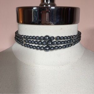 Vintage Retro Grey Faux Pearl Chocker Necklace Cottagecore